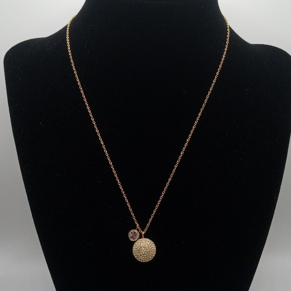 Michael Kors Gold Tone Pave Disk Pendant Necklace